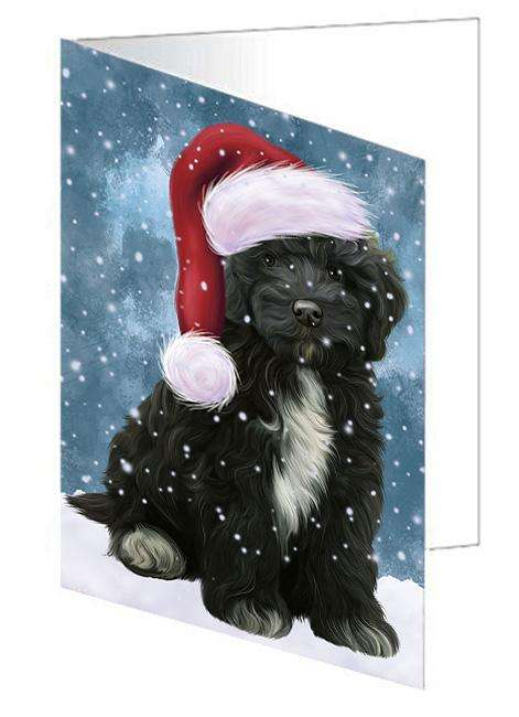 Let it Snow Christmas Holiday Cockapoo Dog Wearing Santa Hat Handmade Artwork Assorted Pets Greeting Cards and Note Cards with Envelopes for All Occasions and Holiday Seasons GCD66896