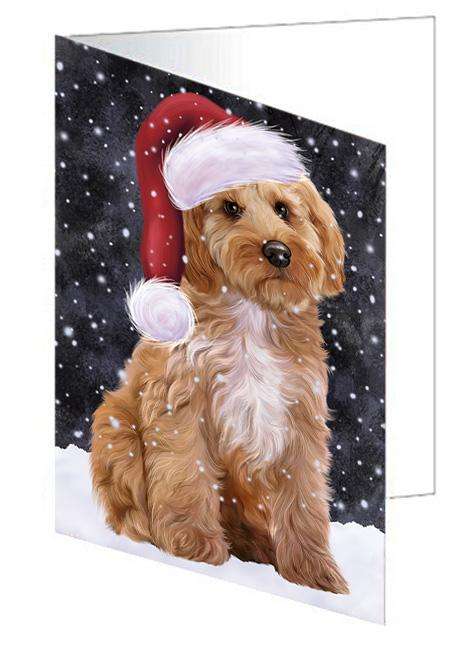 Let it Snow Christmas Holiday Cockapoo Dog Wearing Santa Hat Handmade Artwork Assorted Pets Greeting Cards and Note Cards with Envelopes for All Occasions and Holiday Seasons GCD66899
