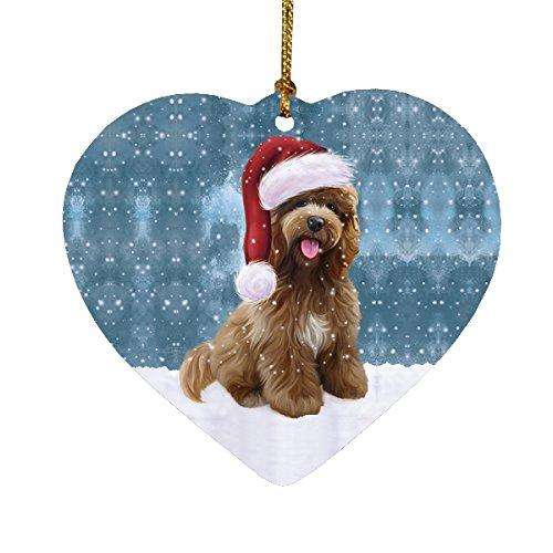 Let it Snow Christmas Holiday Cockapoo Dog Wearing Santa Hat Heart Ornament D285