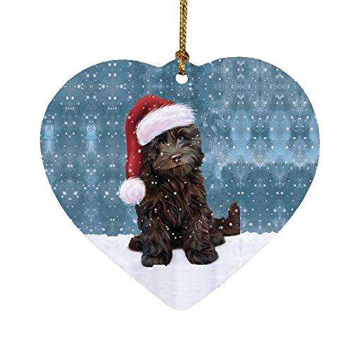 Let it Snow Christmas Holiday Cockapoo Dog Wearing Santa Hat Heart Ornament D286