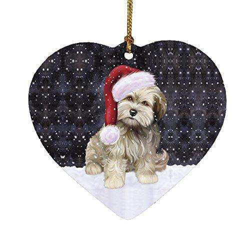 Let it Snow Christmas Holiday Cockapoo Dog Wearing Santa Hat Heart Ornament D287