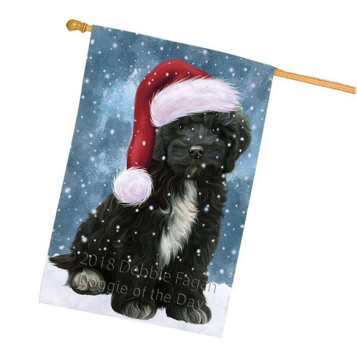 Let it Snow Christmas Holiday Cockapoo Dog Wearing Santa Hat House Flag FLG54487