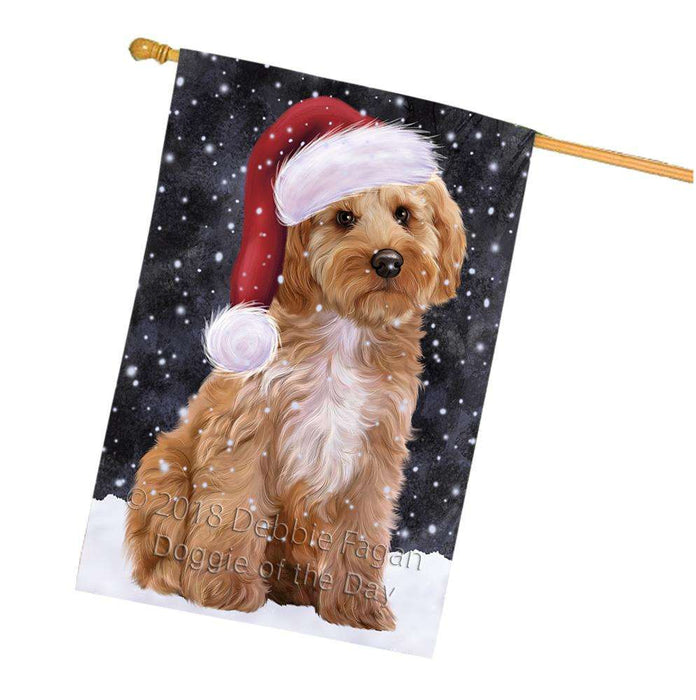 Let it Snow Christmas Holiday Cockapoo Dog Wearing Santa Hat House Flag FLG54488