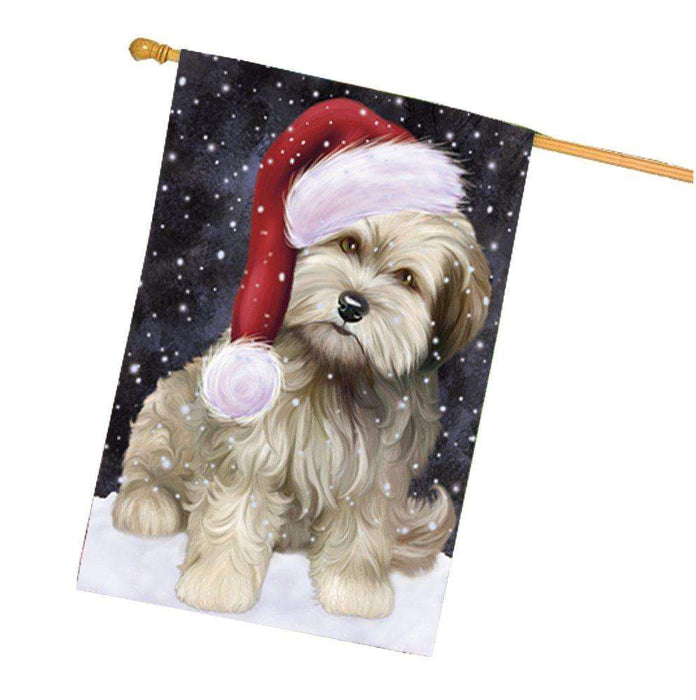 Let it Snow Christmas Holiday Cockapoo Dog Wearing Santa Hat House Flag