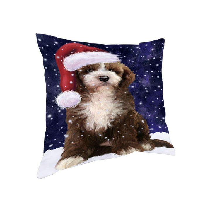 Let it Snow Christmas Holiday Cockapoo Dog Wearing Santa Hat Pillow PIL73776
