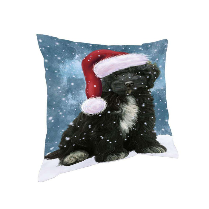 Let it Snow Christmas Holiday Cockapoo Dog Wearing Santa Hat Pillow PIL73780