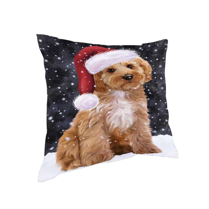 Let it Snow Christmas Holiday Cockapoo Dog Wearing Santa Hat Pillow PIL73784