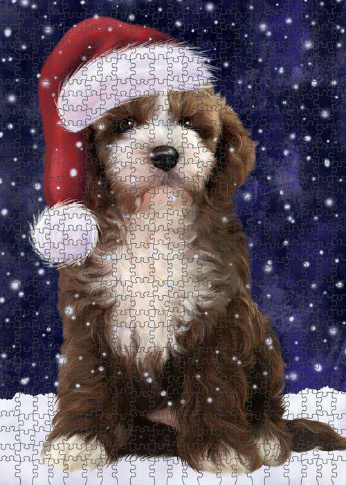 Let it Snow Christmas Holiday Cockapoo Dog Wearing Santa Hat Puzzle with Photo Tin PUZL84308