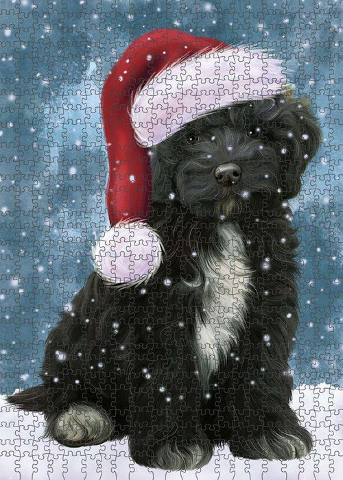 Let it Snow Christmas Holiday Cockapoo Dog Wearing Santa Hat Puzzle with Photo Tin PUZL84312