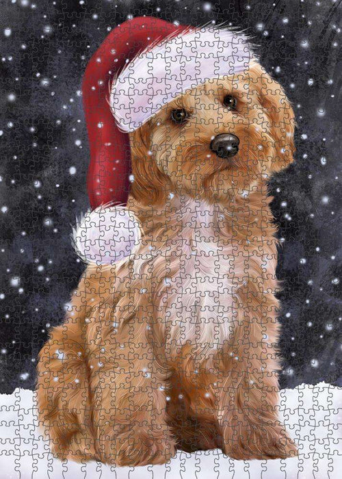 Let it Snow Christmas Holiday Cockapoo Dog Wearing Santa Hat Puzzle with Photo Tin PUZL84316