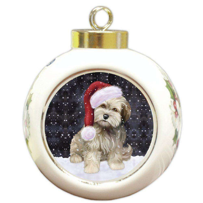 Let it Snow Christmas Holiday Cockapoo Dog Wearing Santa Hat Round Ball Ornament D287