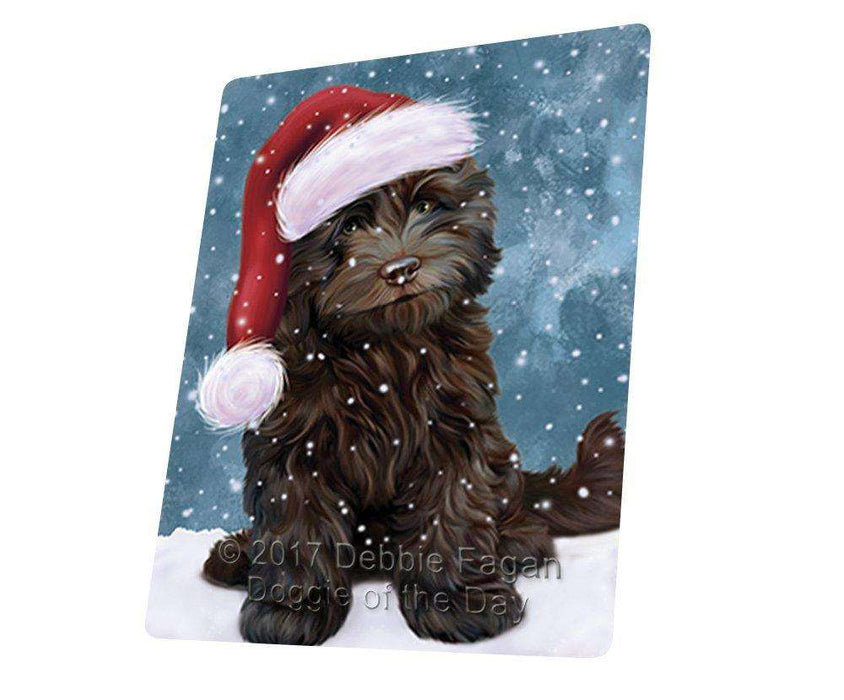 Let it Snow Christmas Holiday Cockapoo Dog Wearing Santa Hat Tempered Cutting Board (Small)