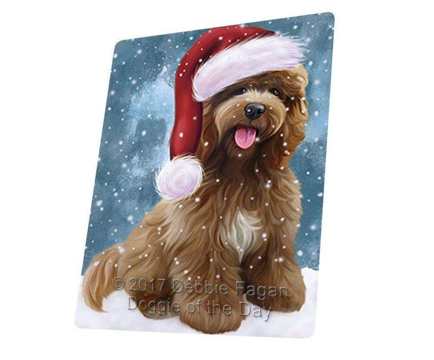 Let it Snow Christmas Holiday Cockapoo Dog Wearing Santa Hat Tempered Cutting Board (Small)