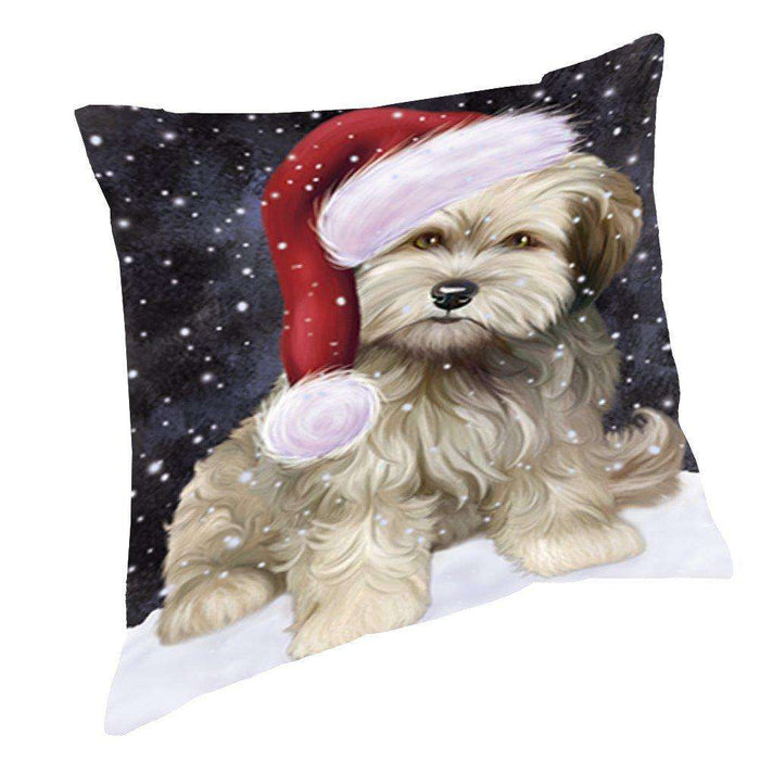 Let it Snow Christmas Holiday Cockapoo Dog Wearing Santa Hat Throw Pillow D445