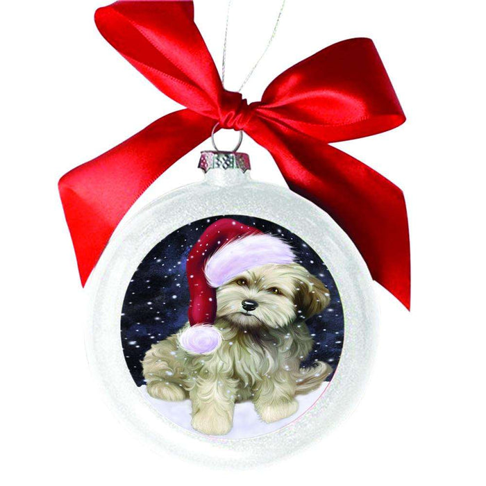 Let it Snow Christmas Holiday Cockapoo Dog White Round Ball Christmas Ornament WBSOR48547