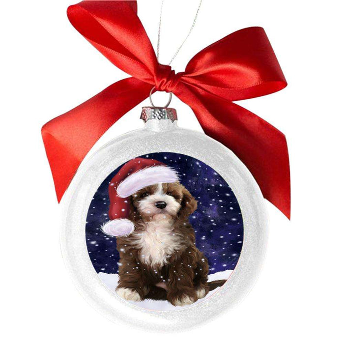 Let it Snow Christmas Holiday Cockapoo Dog White Round Ball Christmas Ornament WBSOR48930
