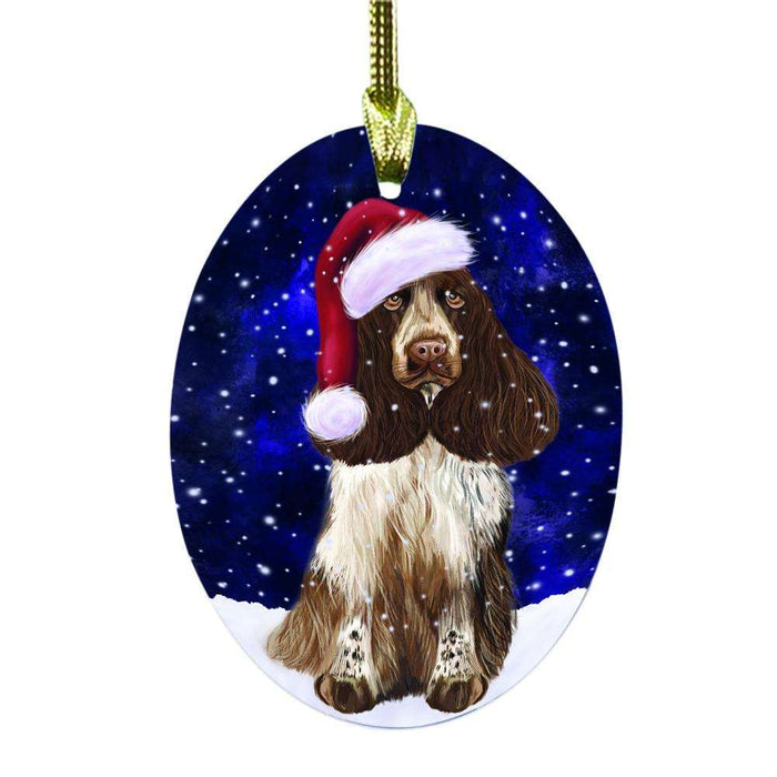 Let it Snow Christmas Holiday Cocker Spaniel Dog Oval Glass Christmas Ornament OGOR48549