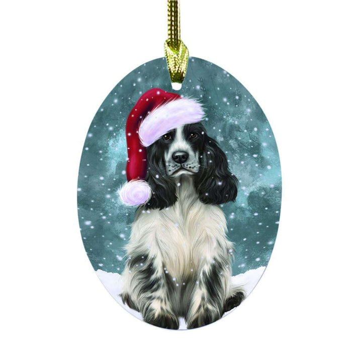 Let it Snow Christmas Holiday Cocker Spaniel Dog Oval Glass Christmas Ornament OGOR48550