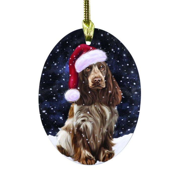 Let it Snow Christmas Holiday Cocker Spaniel Dog Oval Glass Christmas Ornament OGOR48551