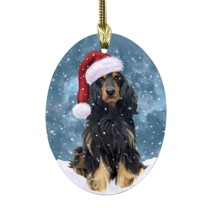 Let it Snow Christmas Holiday Cocker Spaniel Dog Oval Glass Christmas Ornament OGOR48552