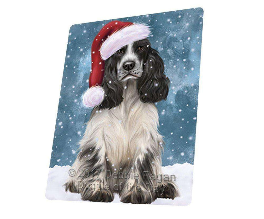 Let it Snow Christmas Holiday Cocker Spaniel Dog Wearing Santa Hat Art Portrait Print Woven Throw Sherpa Plush Fleece Blanket D082