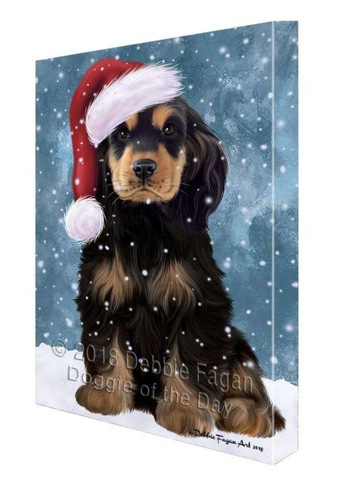 Let it Snow Christmas Holiday Cocker Spaniel Dog Wearing Santa Hat Canvas Print Wall Art Décor CVS106478
