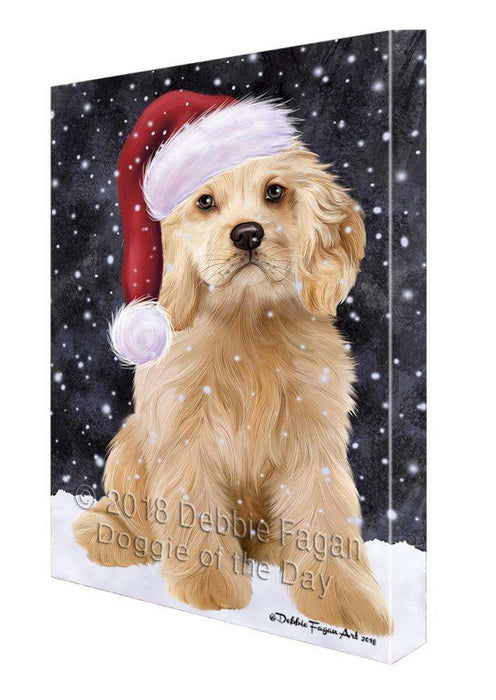 Let it Snow Christmas Holiday Cocker Spaniel Dog Wearing Santa Hat Canvas Print Wall Art Décor CVS106487