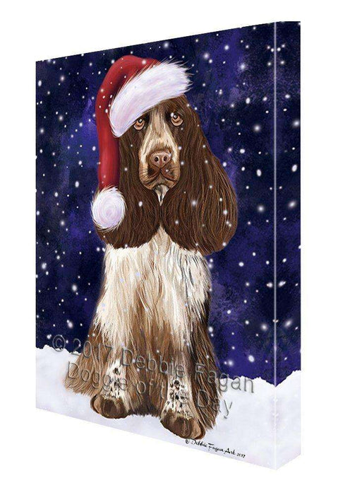Let it Snow Christmas Holiday Cocker Spaniel Dog Wearing Santa Hat Canvas Wall Art