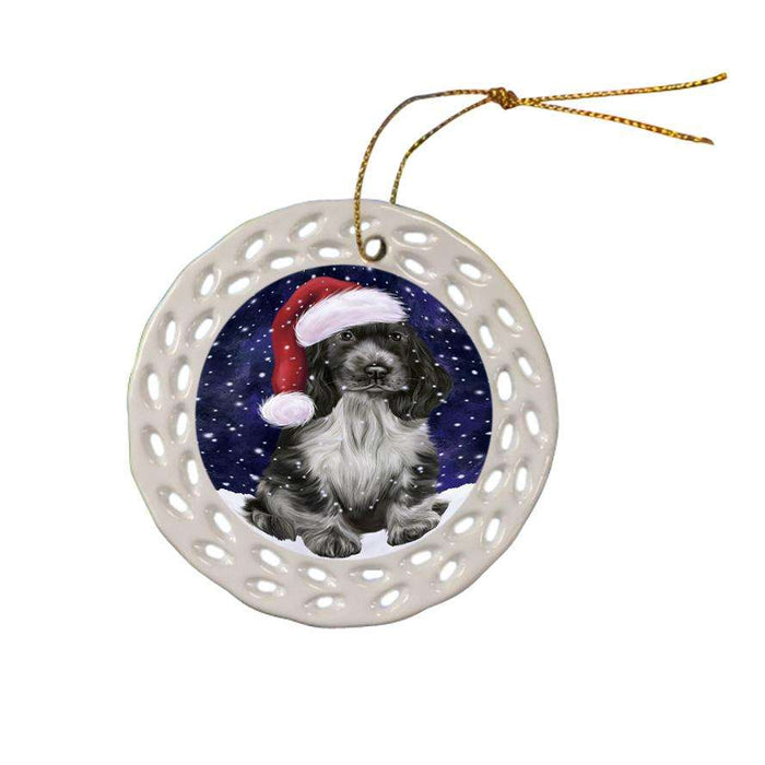 Let it Snow Christmas Holiday Cocker Spaniel Dog Wearing Santa Hat Ceramic Doily Ornament DPOR54291