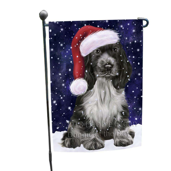 Let it Snow Christmas Holiday Cocker Spaniel Dog Wearing Santa Hat Garden Flag GFLG54353