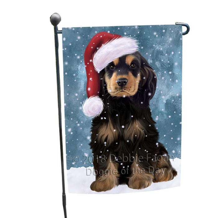 Let it Snow Christmas Holiday Cocker Spaniel Dog Wearing Santa Hat Garden Flag GFLG54354