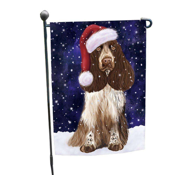 Let it Snow Christmas Holiday Cocker Spaniel Dog Wearing Santa Hat Garden Flag