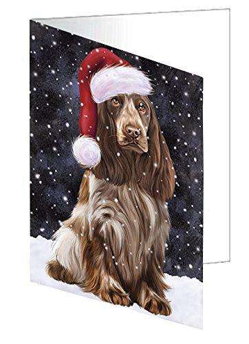Let it Snow Christmas Holiday Cocker Spaniel Dog Wearing Santa Hat Handmade Artwork Assorted Pets Greeting Cards and Note Cards with Envelopes for All Occasions and Holiday Seasons D397