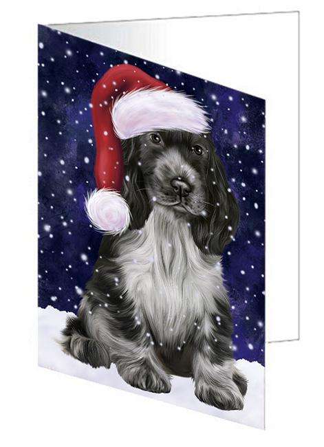 Let it Snow Christmas Holiday Cocker Spaniel Dog Wearing Santa Hat Handmade Artwork Assorted Pets Greeting Cards and Note Cards with Envelopes for All Occasions and Holiday Seasons GCD66902