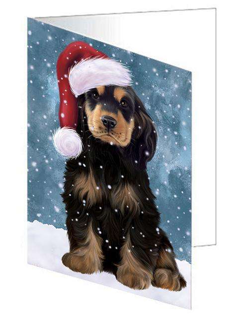 Let it Snow Christmas Holiday Cocker Spaniel Dog Wearing Santa Hat Handmade Artwork Assorted Pets Greeting Cards and Note Cards with Envelopes for All Occasions and Holiday Seasons GCD66905