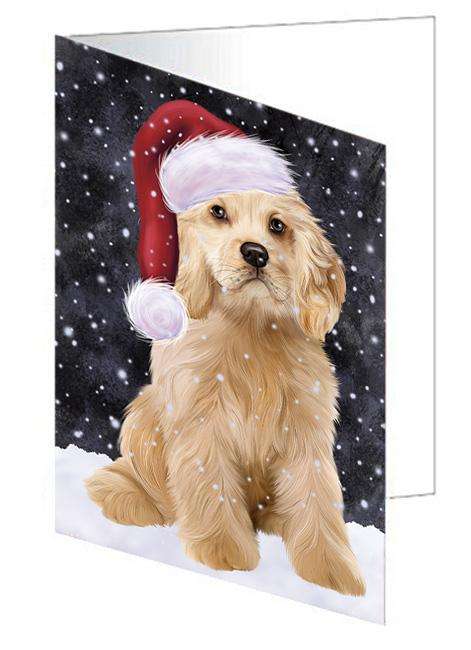 Let it Snow Christmas Holiday Cocker Spaniel Dog Wearing Santa Hat Handmade Artwork Assorted Pets Greeting Cards and Note Cards with Envelopes for All Occasions and Holiday Seasons GCD66908
