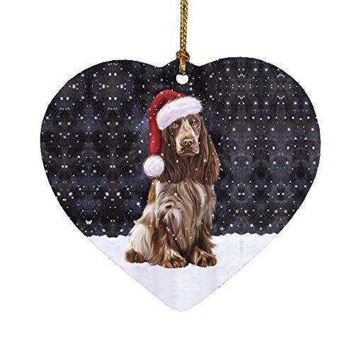 Let it Snow Christmas Holiday Cocker Spaniel Dog Wearing Santa Hat Heart Ornament D291