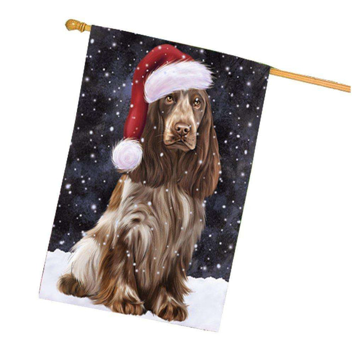 Let it Snow Christmas Holiday Cocker Spaniel Dog Wearing Santa Hat House Flag