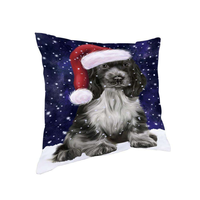 Let it Snow Christmas Holiday Cocker Spaniel Dog Wearing Santa Hat Pillow PIL73788
