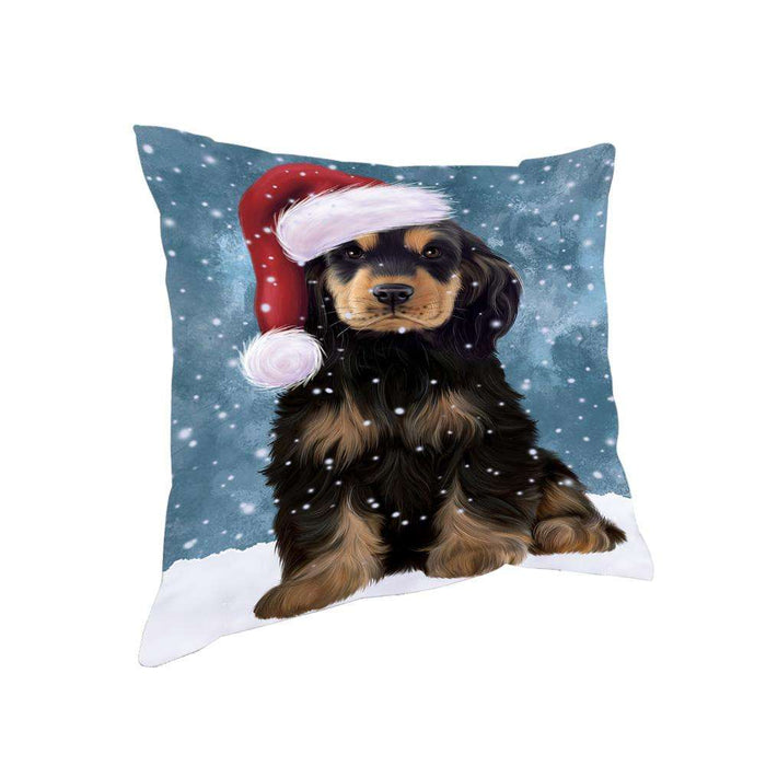 Let it Snow Christmas Holiday Cocker Spaniel Dog Wearing Santa Hat Pillow PIL73792