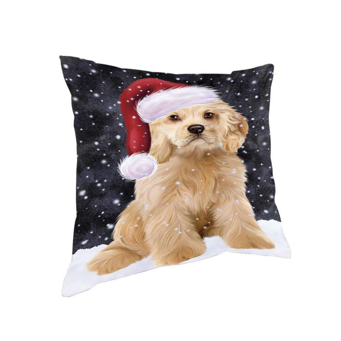 Let it Snow Christmas Holiday Cocker Spaniel Dog Wearing Santa Hat Pillow PIL73796