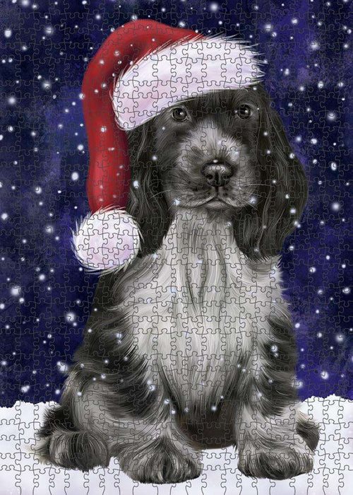 Let it Snow Christmas Holiday Cocker Spaniel Dog Wearing Santa Hat Puzzle with Photo Tin PUZL84320