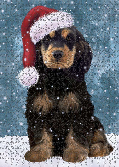 Let it Snow Christmas Holiday Cocker Spaniel Dog Wearing Santa Hat Puzzle with Photo Tin PUZL84324