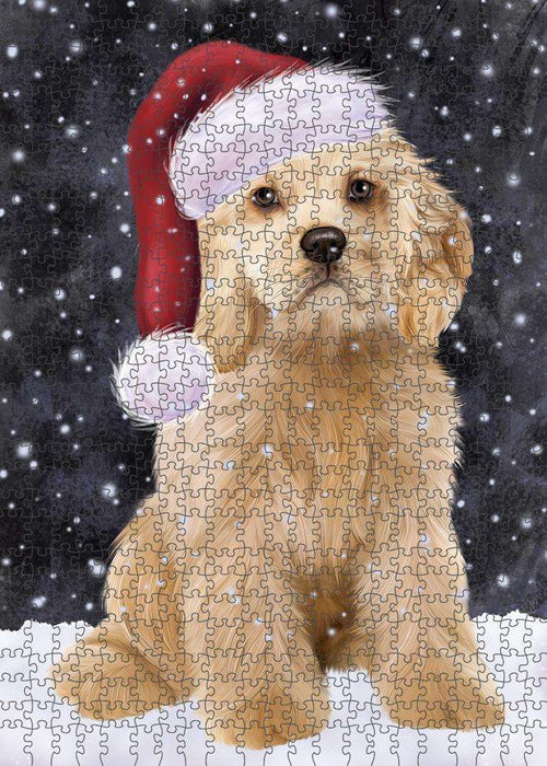 Let it Snow Christmas Holiday Cocker Spaniel Dog Wearing Santa Hat Puzzle with Photo Tin PUZL84328