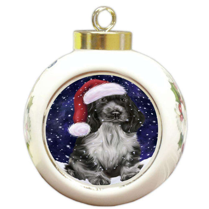 Let it Snow Christmas Holiday Cocker Spaniel Dog Wearing Santa Hat Round Ball Christmas Ornament RBPOR54291