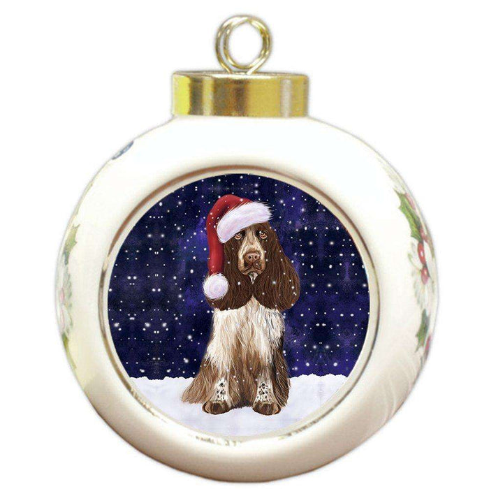 Let it Snow Christmas Holiday Cocker Spaniel Dog Wearing Santa Hat Round Ball Ornament D289