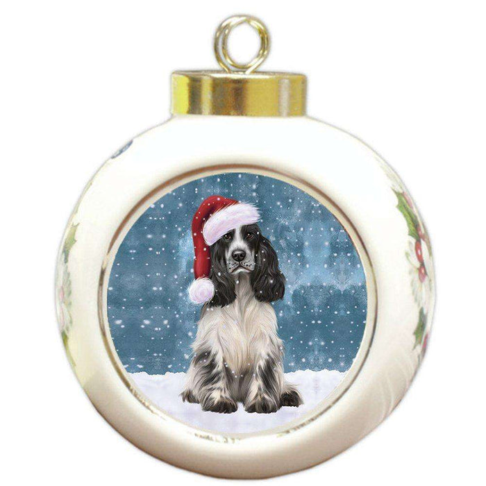 Let it Snow Christmas Holiday Cocker Spaniel Dog Wearing Santa Hat Round Ball Ornament D290