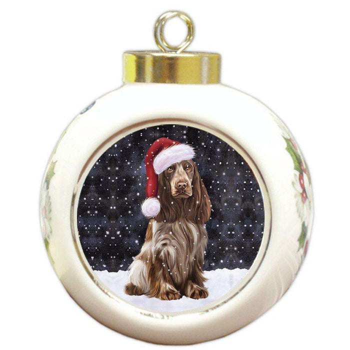 Let it Snow Christmas Holiday Cocker Spaniel Dog Wearing Santa Hat Round Ball Ornament D291