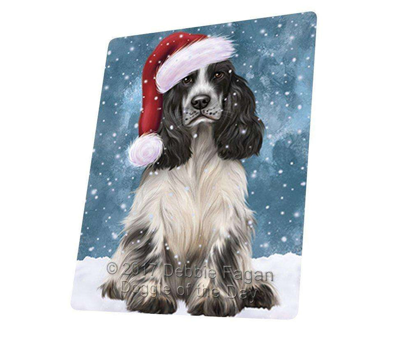 Let it Snow Christmas Holiday Cocker Spaniel Dog Wearing Santa Hat Tempered Cutting Board (Small)