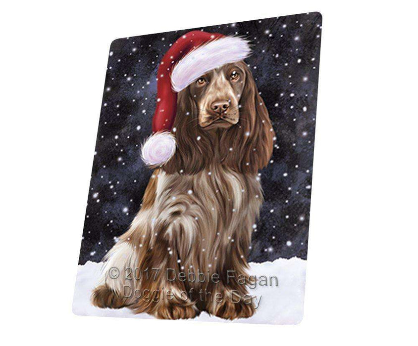 Let it Snow Christmas Holiday Cocker Spaniel Dog Wearing Santa Hat Tempered Cutting Board (Small)